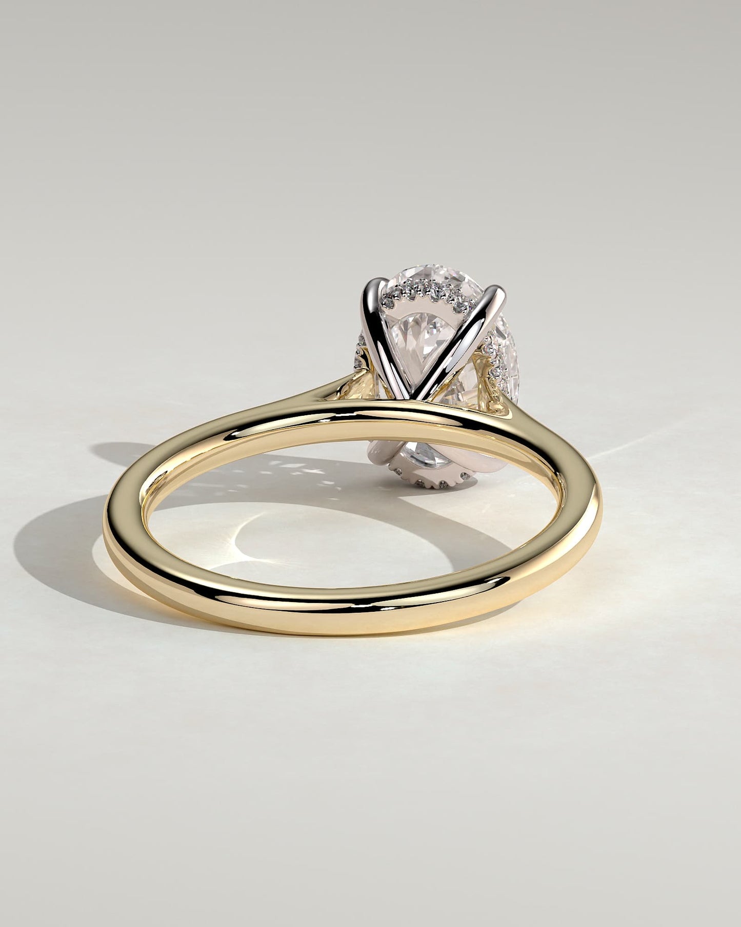Scarlett - Oval Claw Solitaire with Hidden Halo and Cathedral High Setting Engagement Ring - Yellow Two-Tone