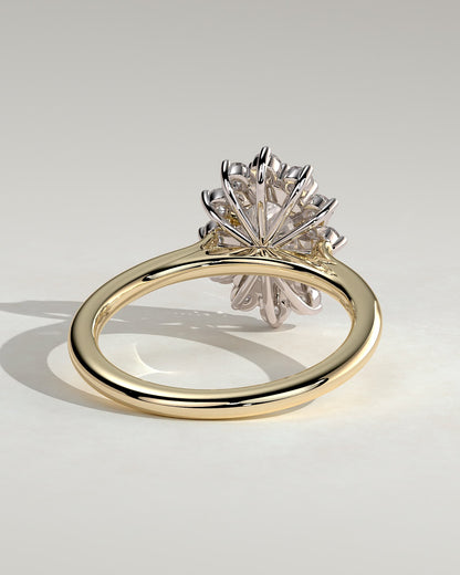 Arielle - Oval Claw Solitaire with Sunburst Halo and Cathedral High Setting Engagement Ring - Yellow Two-Tone - yellow two-tone - Lara Jewels
