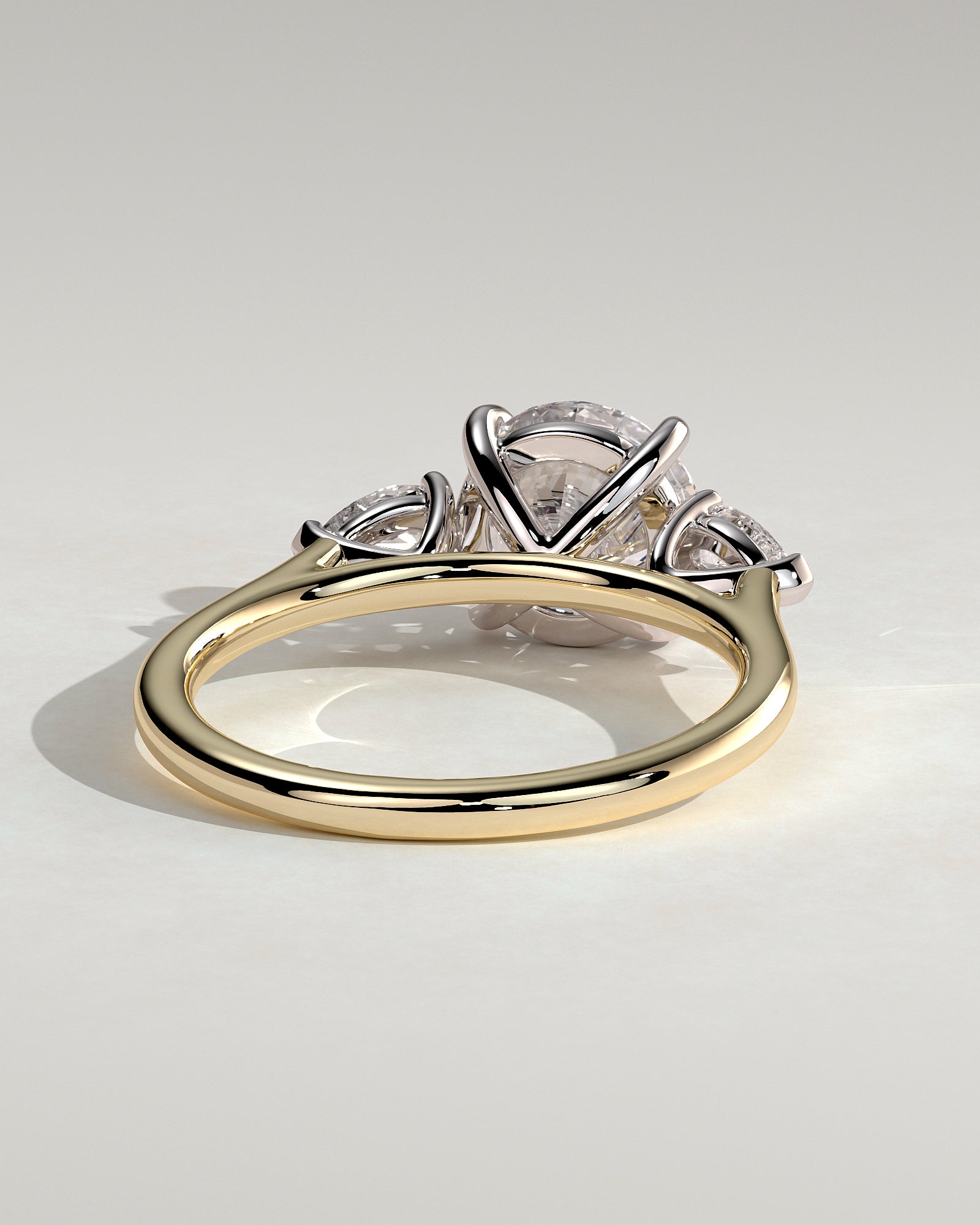 Arya - Round Claw Trilogy with Pear Side Stones and Cathedral Setting Engagement Ring - Yellow Two-Tone - Yellow Two-Tone 2ct