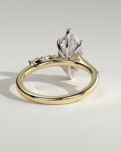 Elsie - Marquise Claw Solitaire with Hidden Halo, Opposing Marquise Accents and Cathedral High Setting Engagement Ring - Yellow Two-Tone