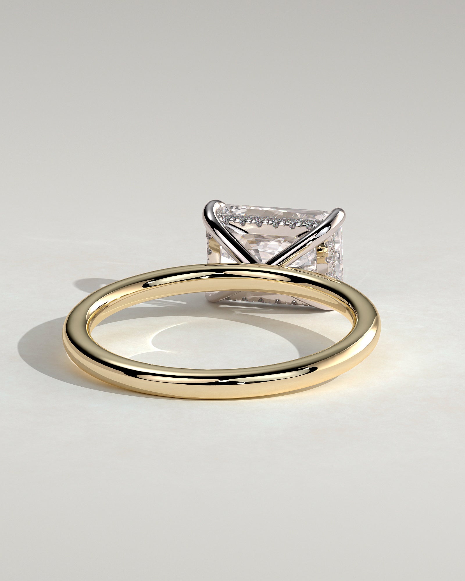 Francene - Radiant East West Claw Solitaire with Hidden Halo Engagement Ring - Yellow Two-Tone - Yellow Two-Tone 2ct