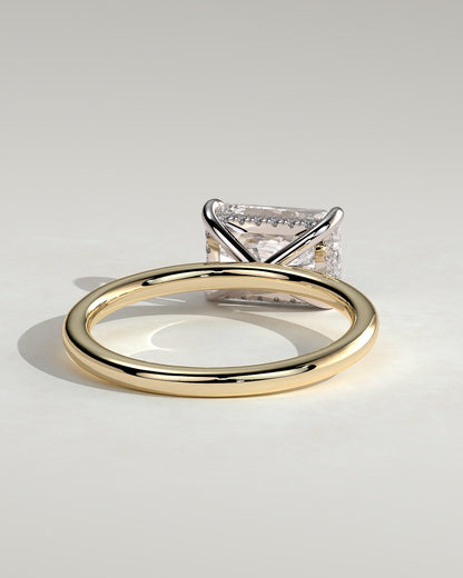 Francene - Radiant East West Claw Solitaire with Hidden Halo Engagement Ring - Yellow Two-Tone