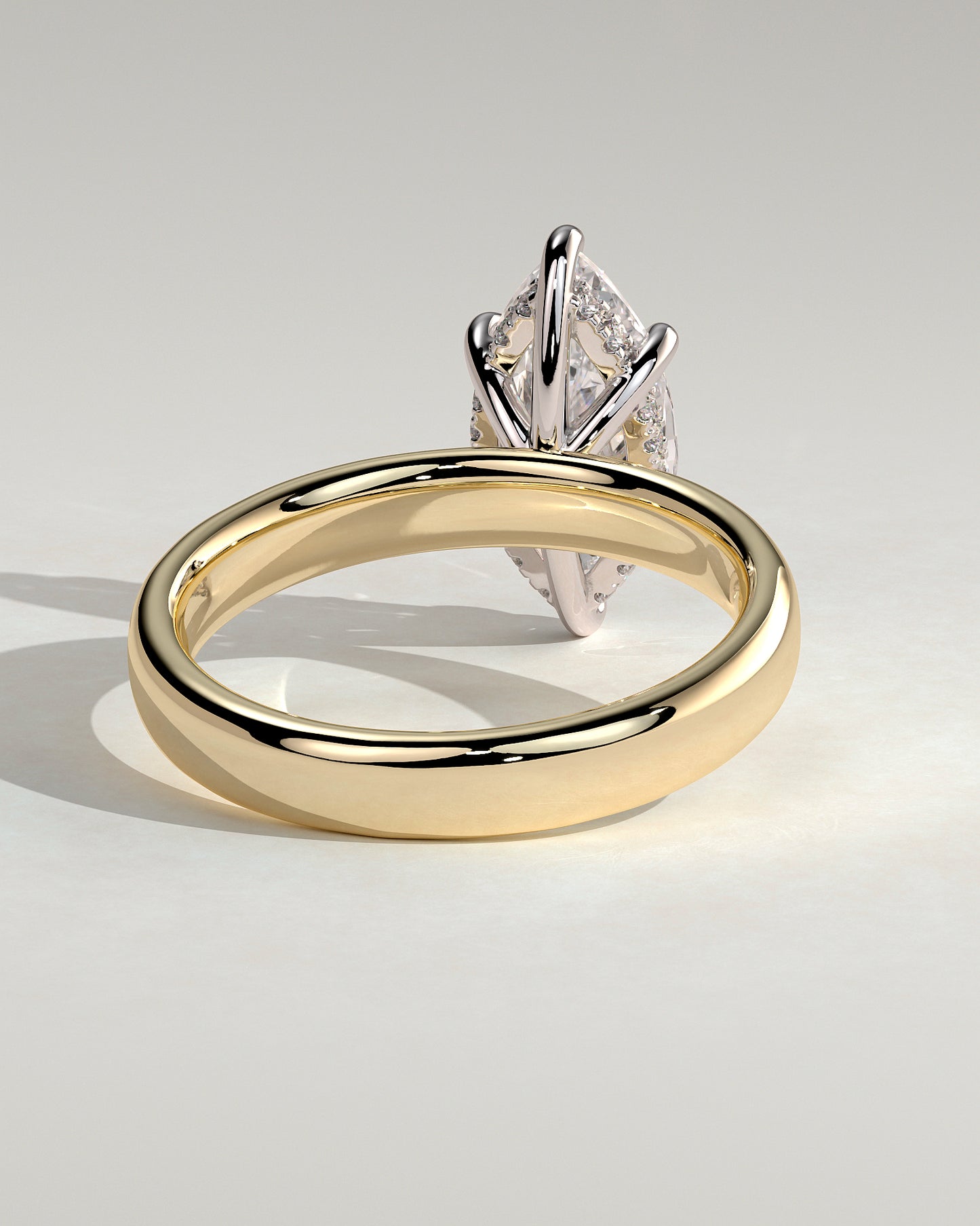 Gigi - Marquise Claw Solitaire with Cigar Band and Hidden Halo Engagement Ring - Yellow Two-Tone - Yellow Two-Tone 2ct