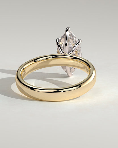 Gigi - Marquise Claw Solitaire with Cigar Band and Hidden Halo Engagement Ring - Yellow Two-Tone