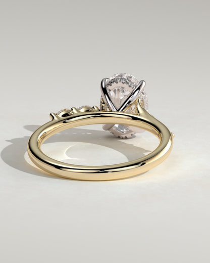 Jamie - Oval Claw Solitaire with Hidden Halo, Opposing Marquise Accents and Cathedral High Setting Engagement Ring - Yellow Two-Tone