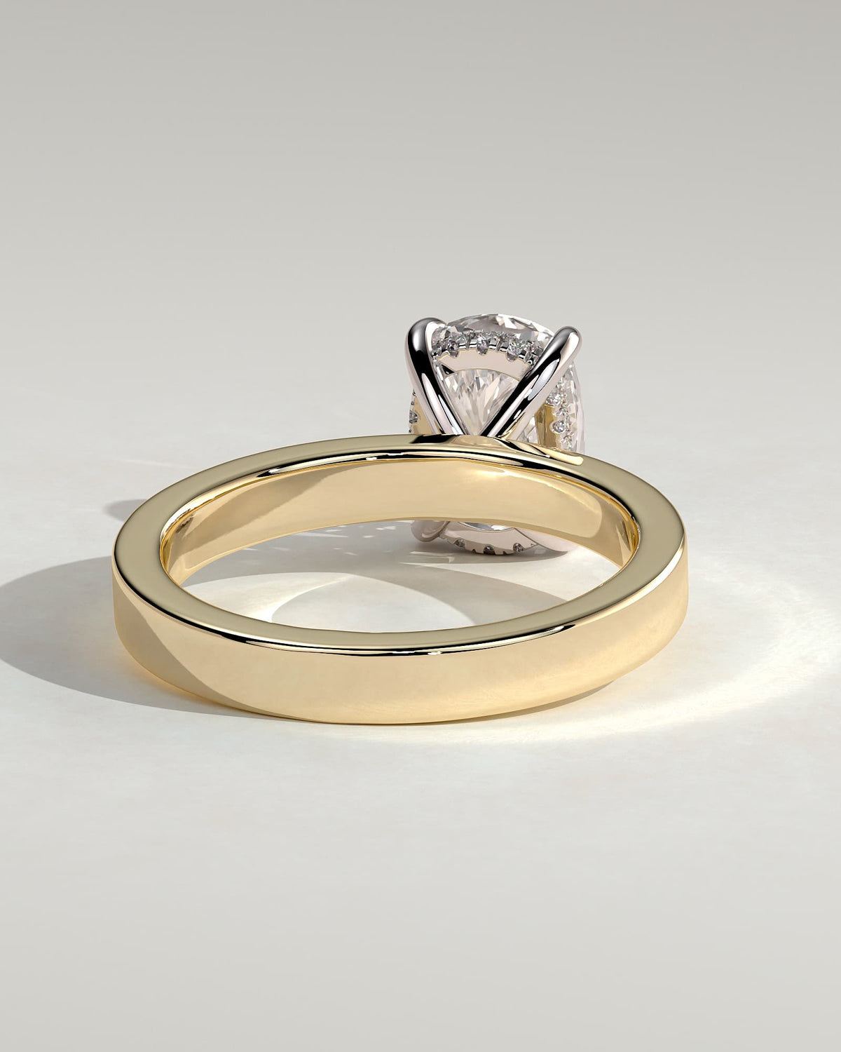 Kai - Elongated Cushion Claw Solitaire with Flat Cigar Band and Hidden Halo Engagement Ring - Yellow Two-Tone