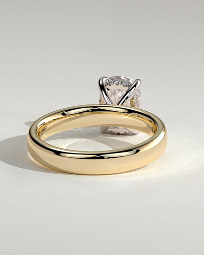 Cora - Elongated Cushion Claw Solitaire with Cigar Band and Hidden Halo Engagement Ring - Yellow Two-Tone