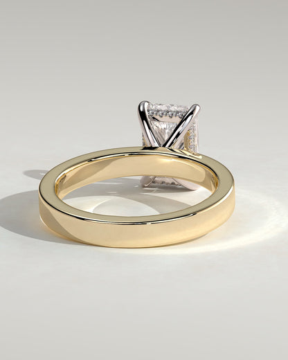 Aida - Radiant Claw Solitaire with Flat Cigar Band and Hidden Halo Engagement Ring - Yellow Two-Tone - yellow two-tone - Lara Jewels