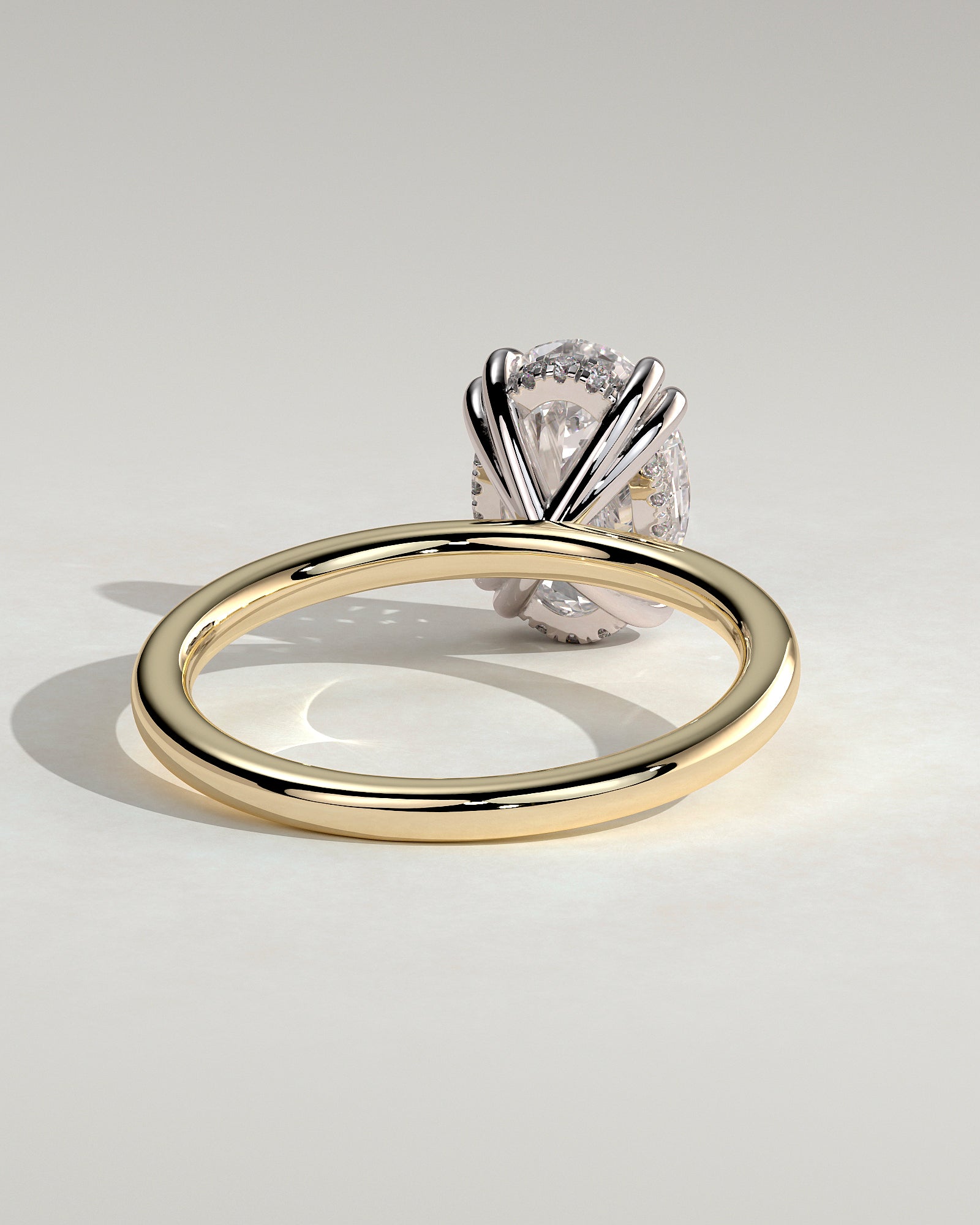 Avery - Oval Double Claw Solitaire with Hidden Halo Engagement Ring - Yellow Two-Tone - Yellow Two-Tone 2ct