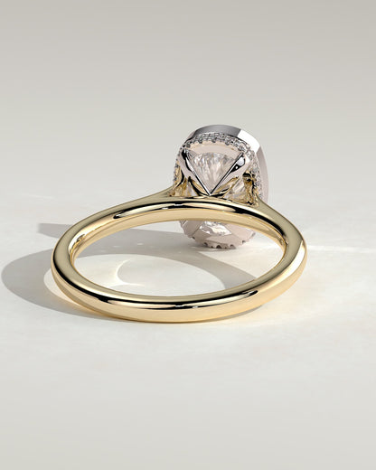 Everleigh - Elongated Cushion Bezel Solitaire with Hidden Halo and Cathedral High Setting Engagement Ring - Yellow Two-Tone