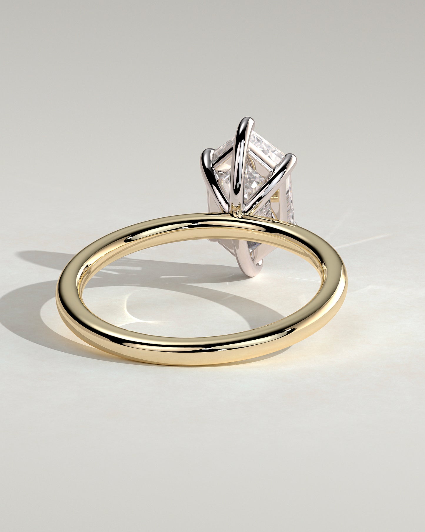 Cynthia - Classic Elongated Hexagon Claw Solitaire Engagement Ring - Yellow Two-Tone - Yellow Two-Tone 2ct