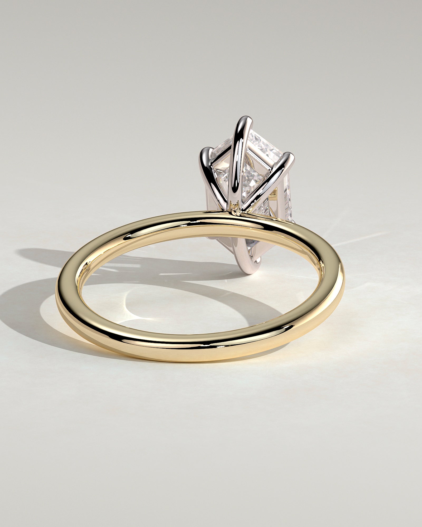 Cynthia - Classic Elongated Hexagon Claw Solitaire Engagement Ring - Yellow Two-Tone - Yellow Two-Tone 2ct