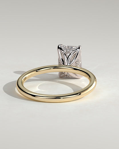Freesia - Emerald Claw Solitaire with Petal Gallery and Accented Tiara Detail Engagement Ring - Yellow Two-Tone