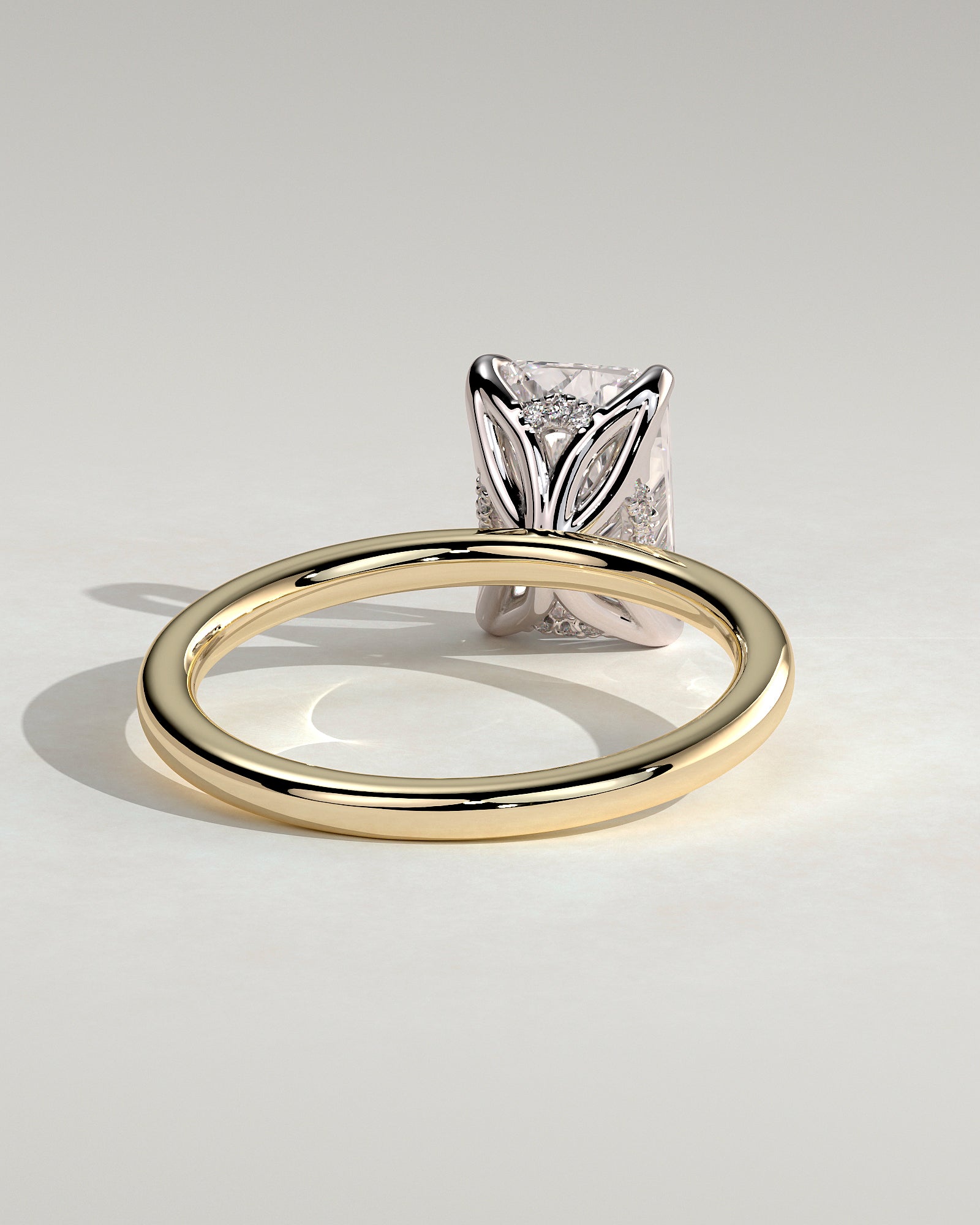 Aster - Radiant Claw Solitaire with Petal Gallery and Accented Tiara Detail Engagement Ring - Yellow Two-Tone - Yellow Two-Tone 2ct