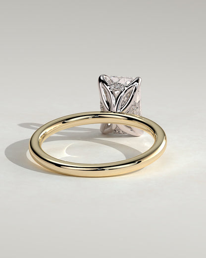 Aster - Radiant Claw Solitaire with Petal Gallery and Accented Tiara Detail Engagement Ring - Yellow Two-Tone