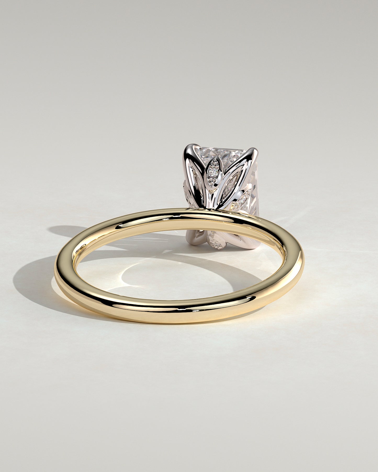 Dove - Emerald Claw Solitaire with Petal Gallery and Accent Leaf Detail Engagement Ring - Yellow Two-Tone - Yellow Two-Tone 2ct