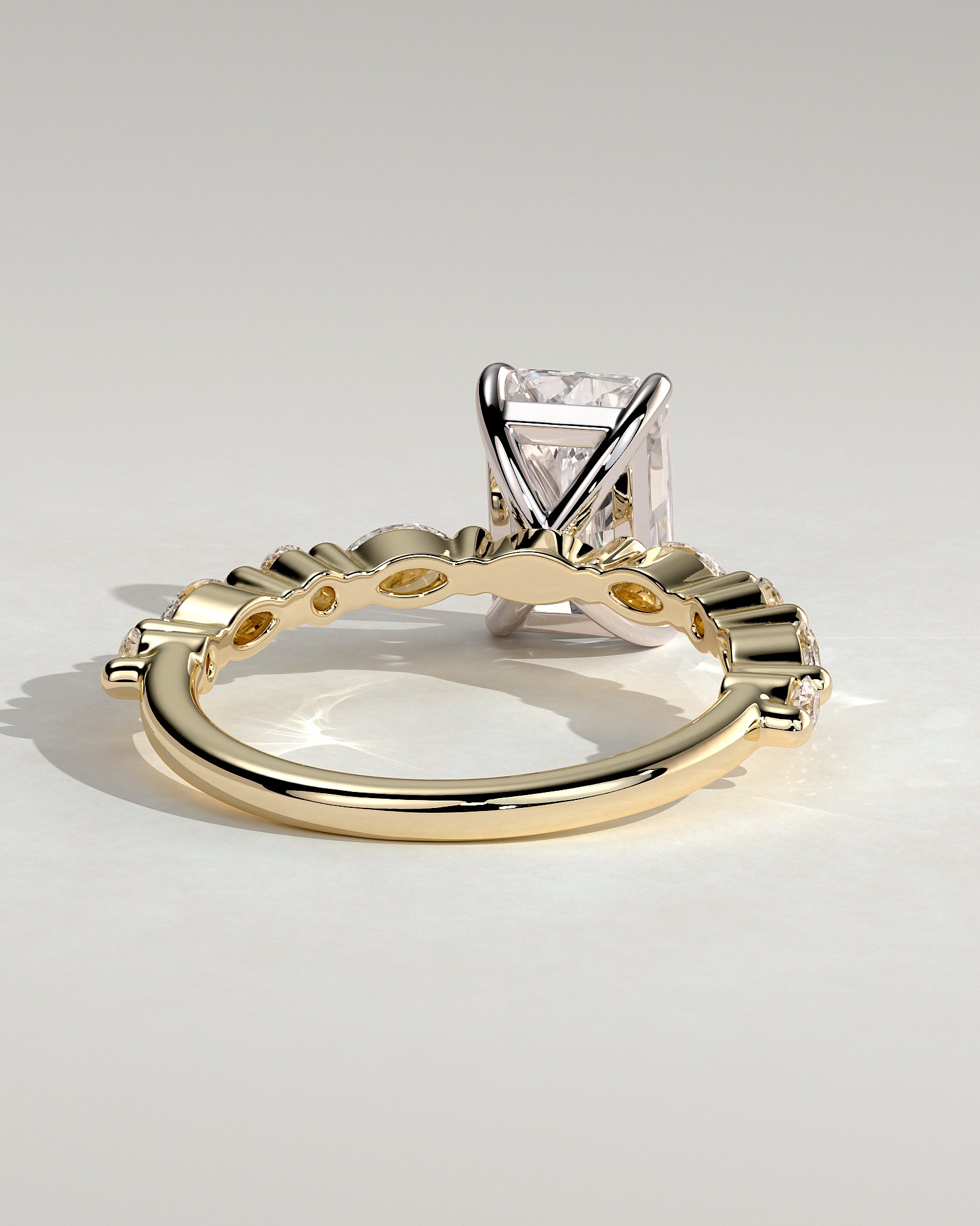 Dayna - Radiant Claw Solitaire with Marquise and Round Accent Stones Engagement Ring - Yellow Two-Tone - Yellow Two-Tone 2ct