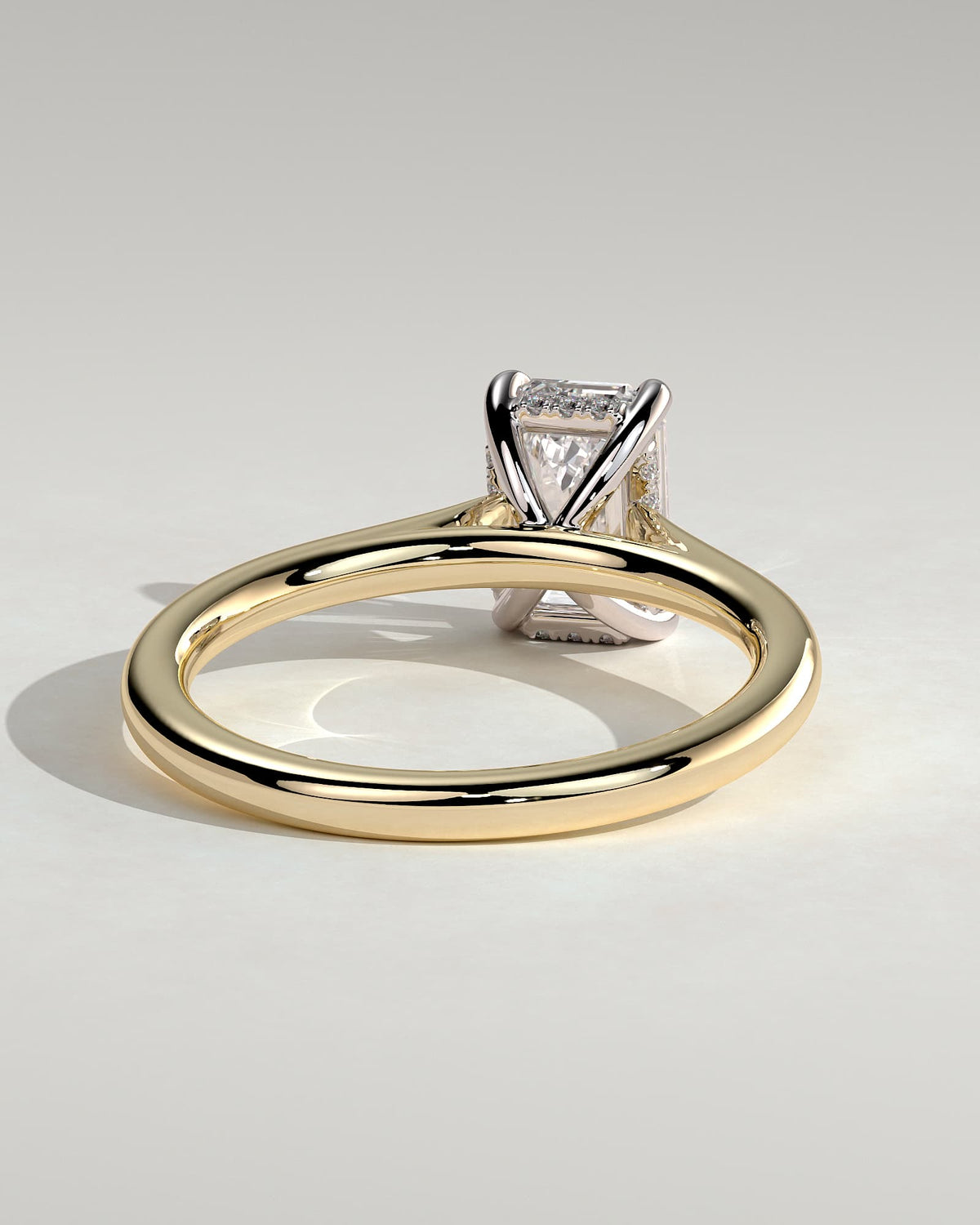 Jane - Emerald Claw Solitaire with Hidden Halo and Cathedral High Setting Engagement Ring - Yellow Two-Tone