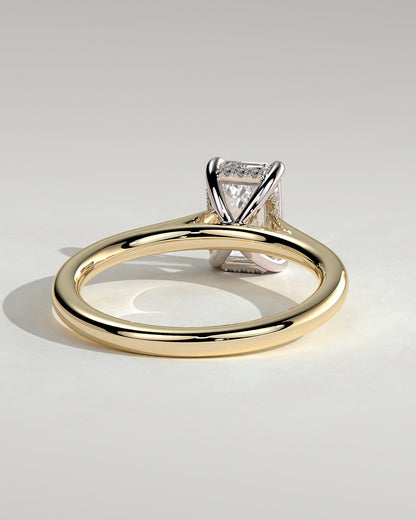Jane - Emerald Claw Solitaire with Hidden Halo and Cathedral High Setting Engagement Ring - Yellow Two-Tone