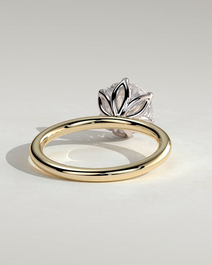 Iris - Round Claw Solitaire with Petal Gallery Engagement Ring - Yellow Two-Tone