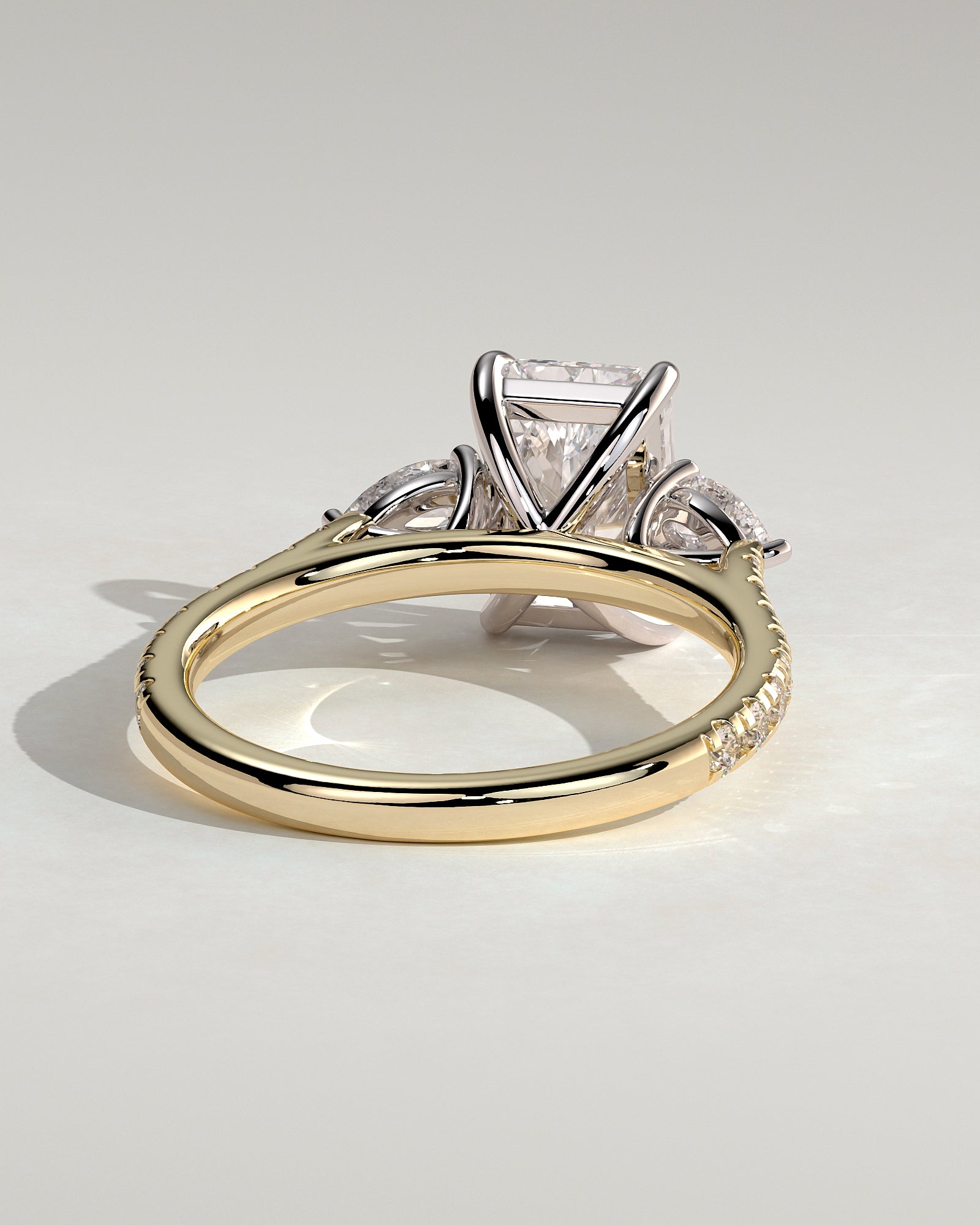 Ginny - Radiant Claw Trilogy with Pear Side Stones and Pave Band Engagement Ring - Yellow Two-Tone - Yellow Two-Tone 2ct