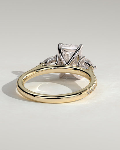 Ginny - Radiant Claw Trilogy with Pear Side Stones and Pave Band Engagement Ring - Yellow Two-Tone