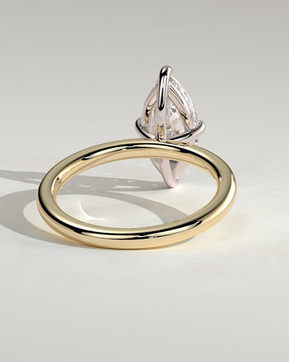 Genevieve - Marquise Claw Solitaire Engagement Ring - Yellow Two-Tone
