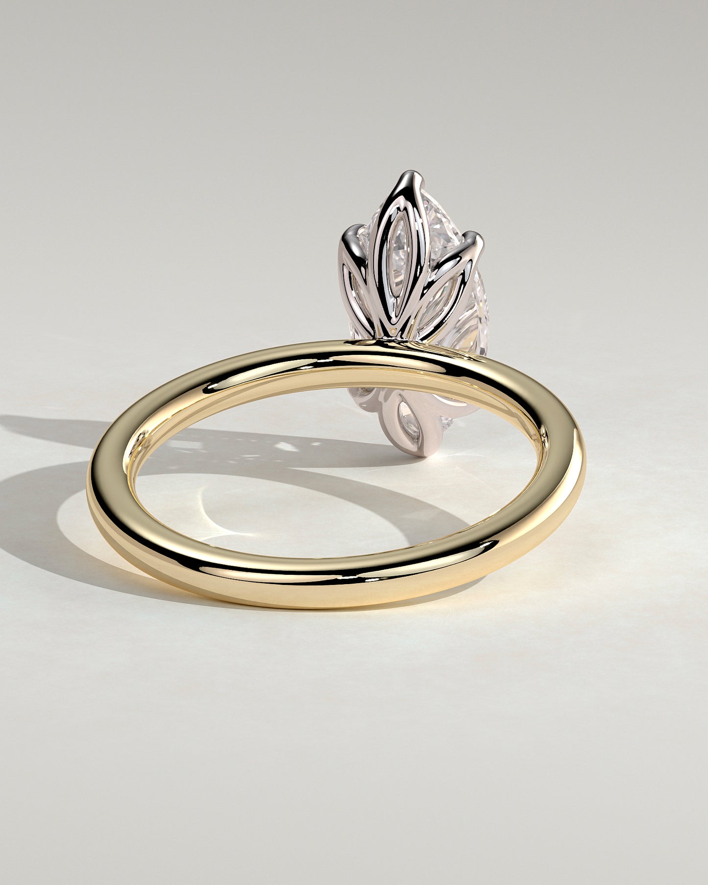 Eve - Marquise Claw Solitaire with Petal Gallery Engagement Ring - Yellow Two-Tone - Yellow Two-Tone 2ct