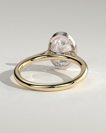 Daphne - Oval Bezel Solitaire with Cathedral High Setting Engagement Ring - Yellow Two-Tone