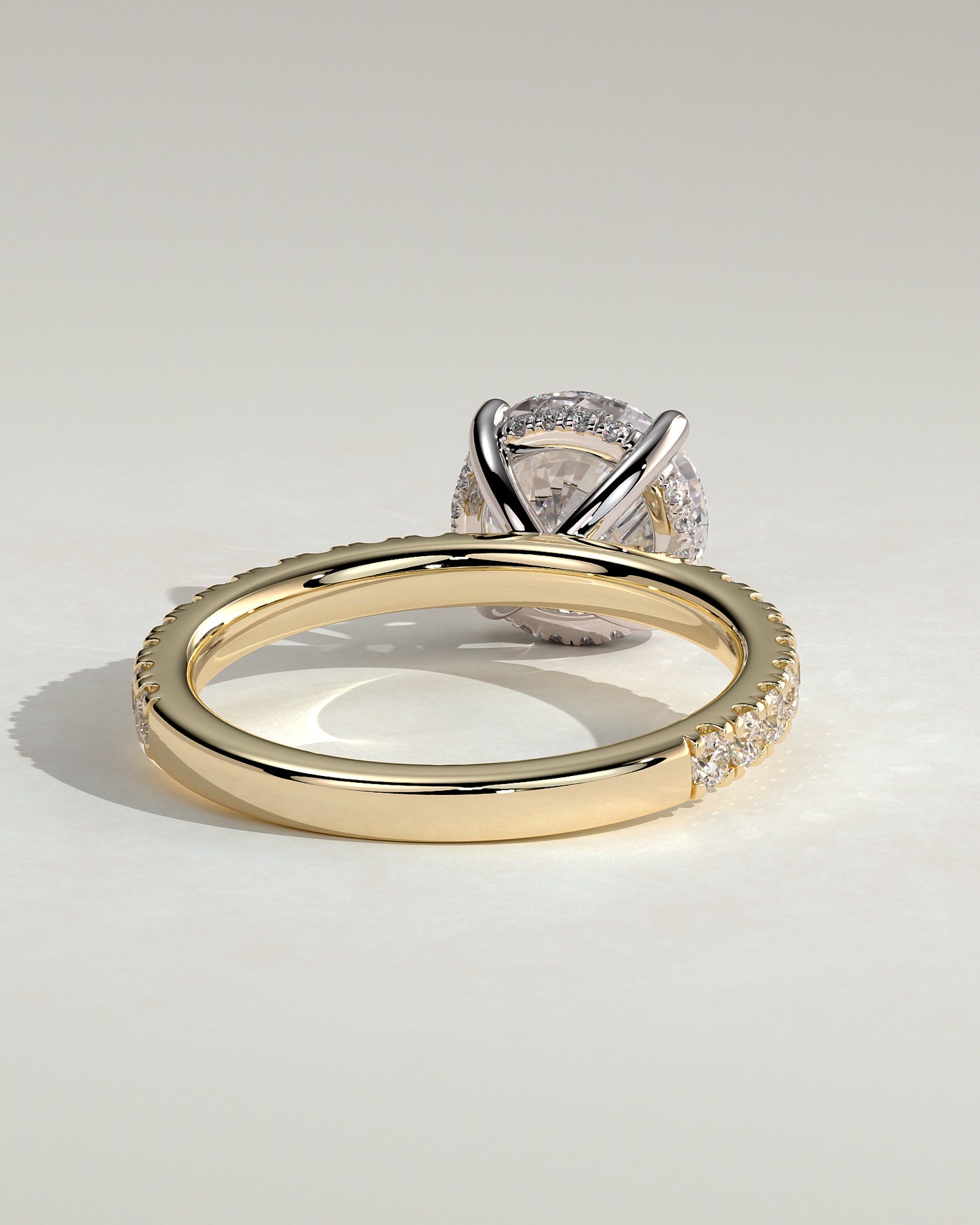 Charlie - Round Claw Solitaire with Hidden Halo and Pave Band Engagement Ring - Yellow Two-Tone - Yellow Two-Tone 2ct