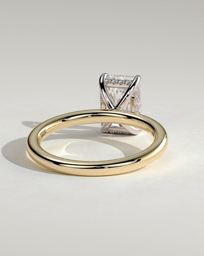 Carly - Radiant Claw Solitaire with Hidden Halo Engagement Ring - Yellow Two-Tone