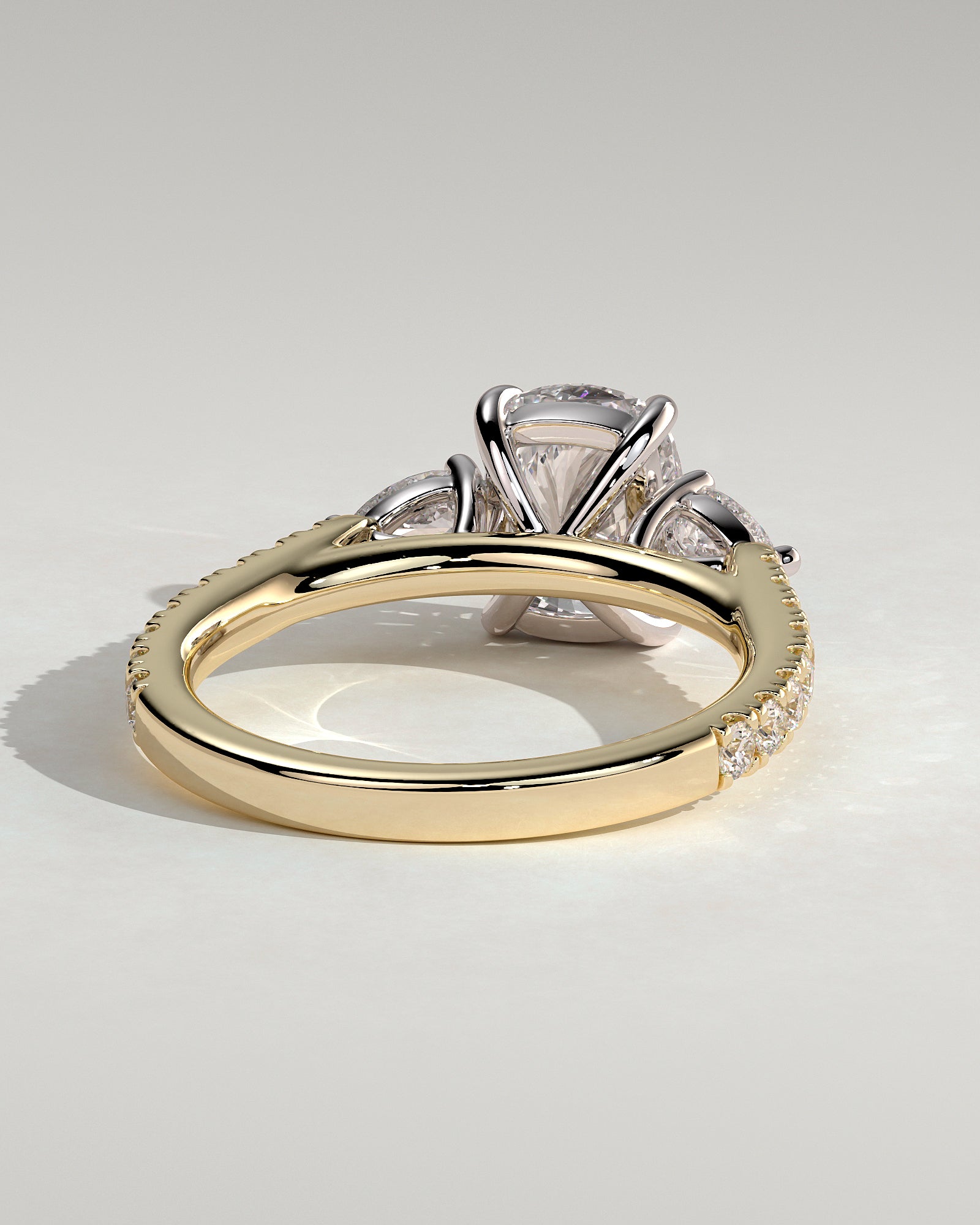 Bree - Elongated Cushion Claw Trilogy with Pear Side Stones and Pave Band Engagement Ring - Yellow Two-Tone - Yellow Two-Tone 2ct
