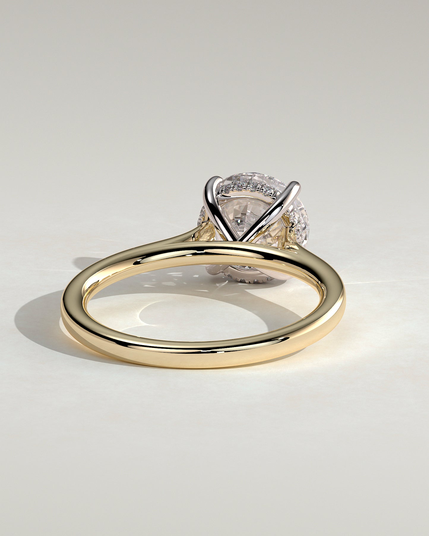 Bonnie - Round Claw Solitaire with Hidden Halo and Cathedral High Setting Engagement Ring - Yellow Two-Tone - Yellow Two-Tone 2ct