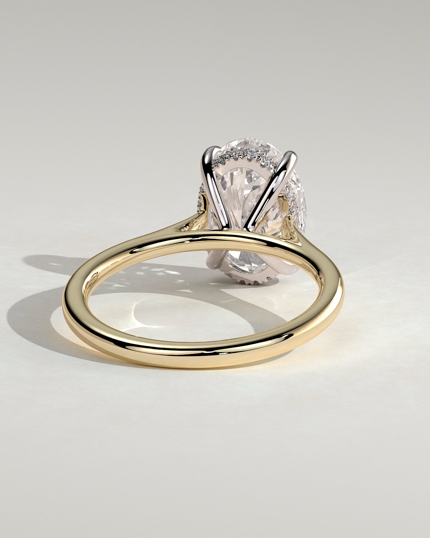 Bethany - Oval Claw Solitaire with Hidden Halo, Tapered Band and Cathedral High Setting Engagement Ring - Yellow Two-Tone - Yellow Two-Tone 2ct