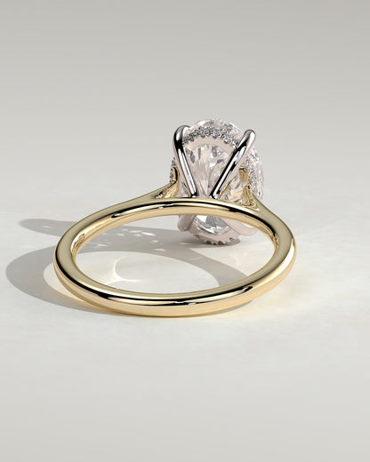 Bethany - Oval Claw Solitaire with Hidden Halo, Tapered Band and Cathedral High Setting Engagement Ring - Yellow Two-Tone