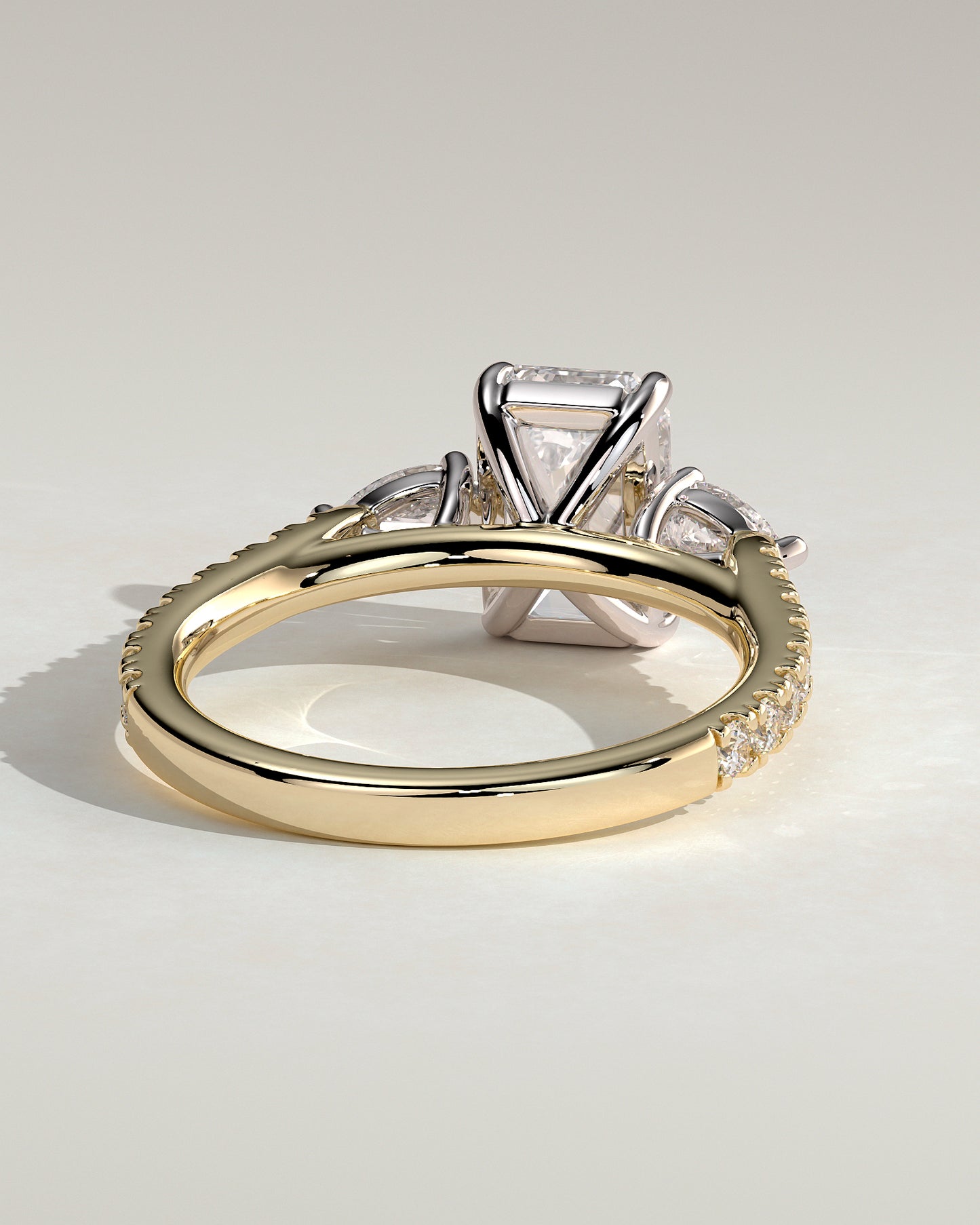 Autumn - Emerald Claw Trilogy with Pear Side Stones and Pave Band Engagement Ring - Yellow Two-Tone - Yellow Two-Tone 2ct