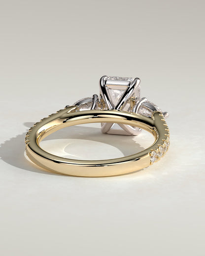 Autumn - Emerald Claw Trilogy with Pear Side Stones and Pave Band Engagement Ring - Yellow Two-Tone