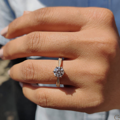Round Cut Engagement Ring with Tapered Pave Setting