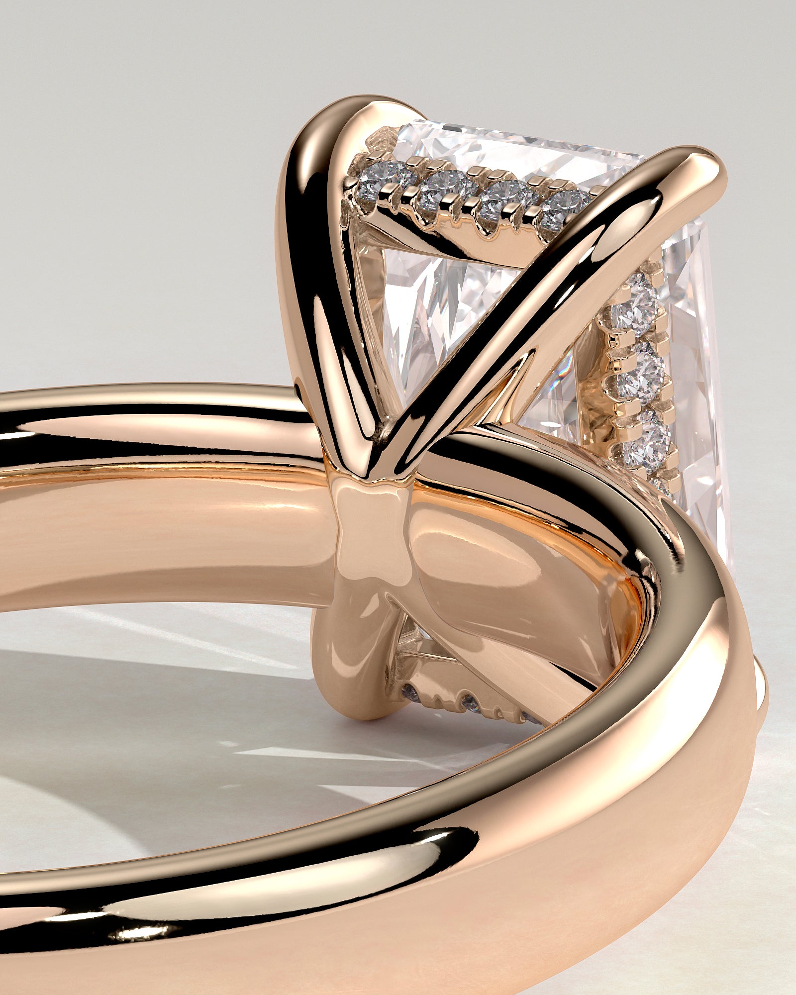 Angelina - Radiant Claw Solitaire with Cigar Band and Hidden Halo Engagement Ring - Rose Gold - Rose Gold 2ct