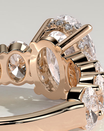 Vivianne - Oval Claw Solitaire with Half Eternity Oval Band and Hidden Halo Engagement Ring - Rose Gold