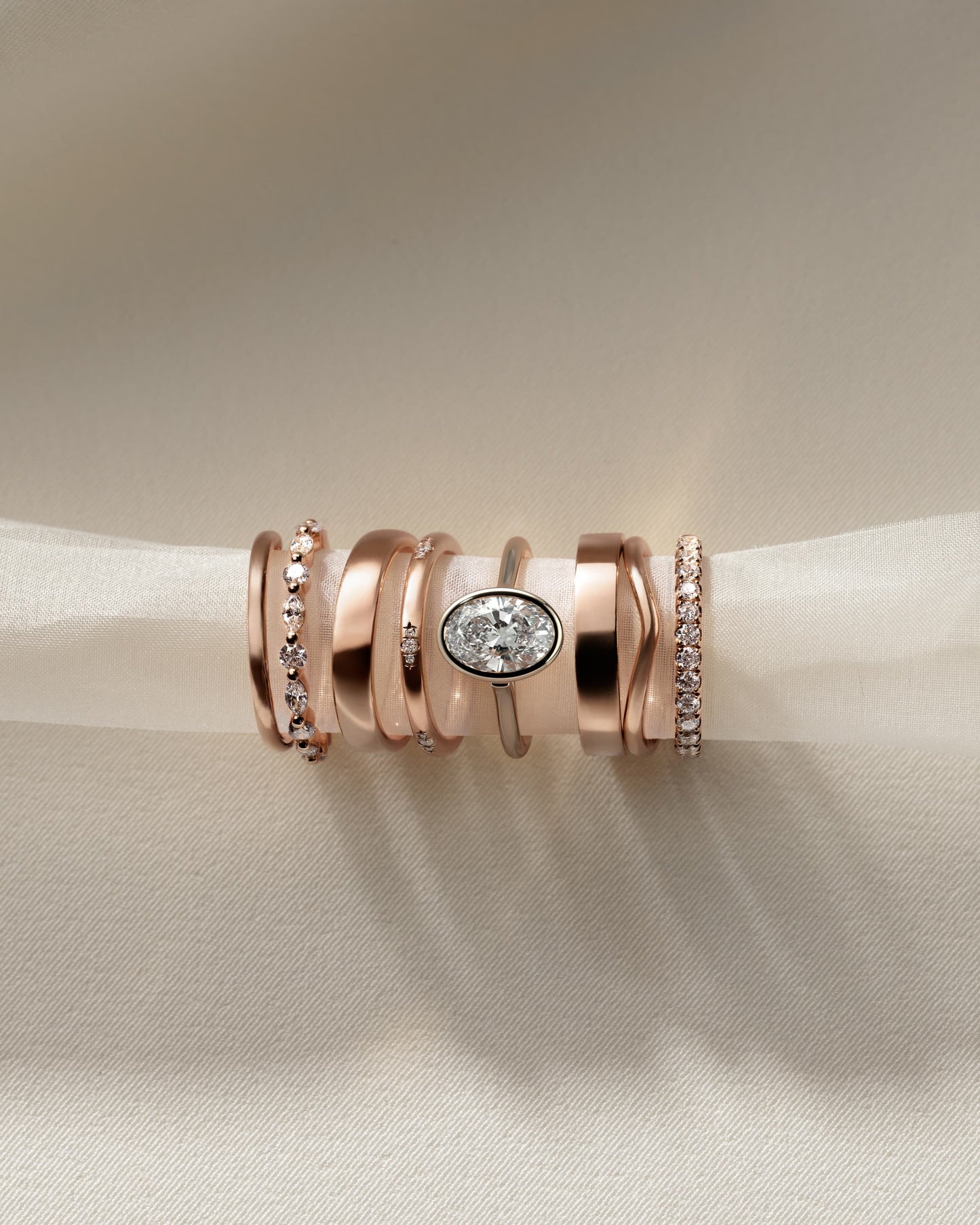 Lexie - Statement Oval Bezel Solitaire with Open Cathedral High Setting Engagement Ring - Rose Gold