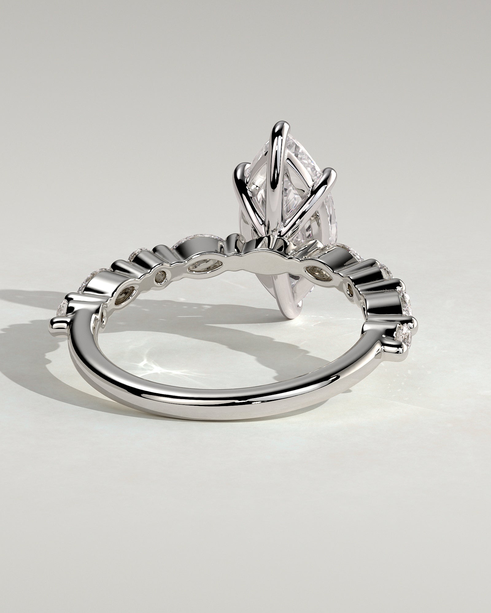 Beatrice - Marquise Claw Solitaire with Marquise and Round Accent Stones Engagement Ring - Platinum - White Gold / Platinum 2ct