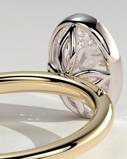 Armani - Oval Bezel Solitaire with Petal Gallery Engagement Ring - Yellow Two-Tone