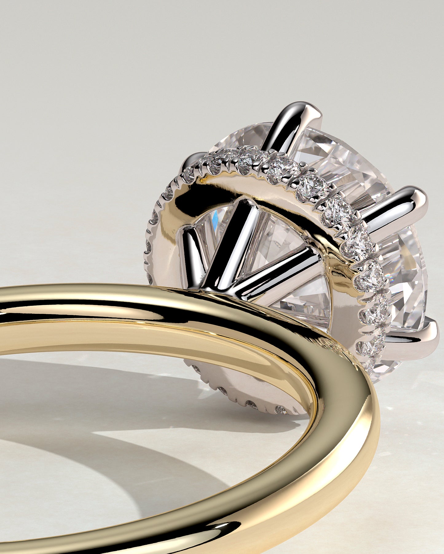 Aria - Round Claw Solitaire with Wrap Around Hidden Halo Engagement Ring - Yellow Two-Tone - Yellow Two-Tone 2ct