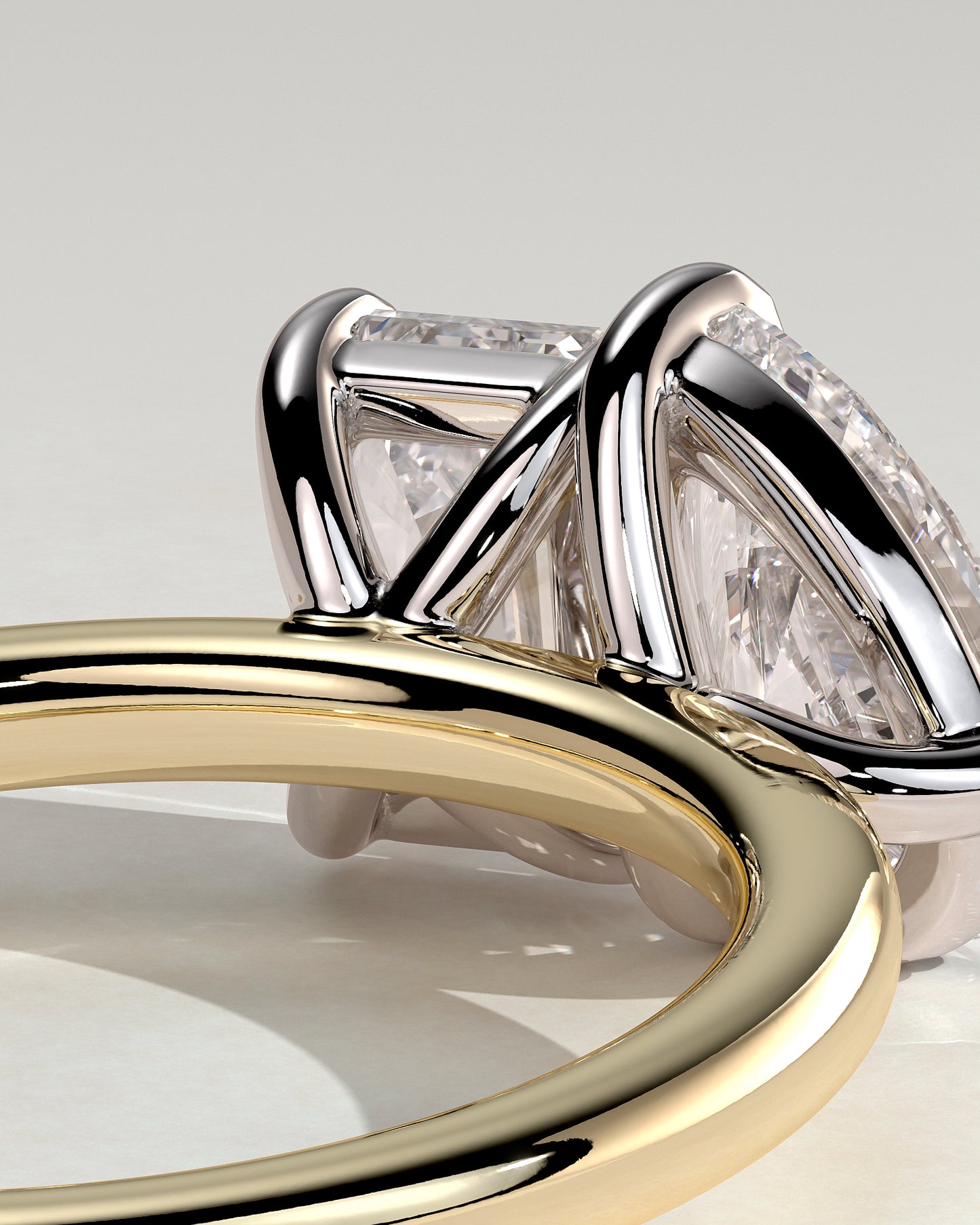 Amor - Pear and Emerald Claw Toi et Moi Engagement Ring - Yellow Two-Tone - Yellow Two-Tone 2ct