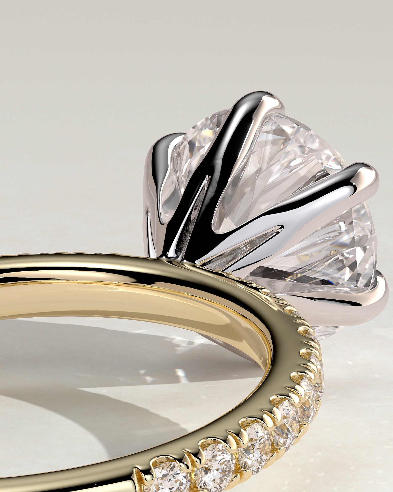 Alexandria - Round Claw Solitaire with Pave Band Engagement Ring - Yellow Two-Tone - Yellow Two-Tone 2ct