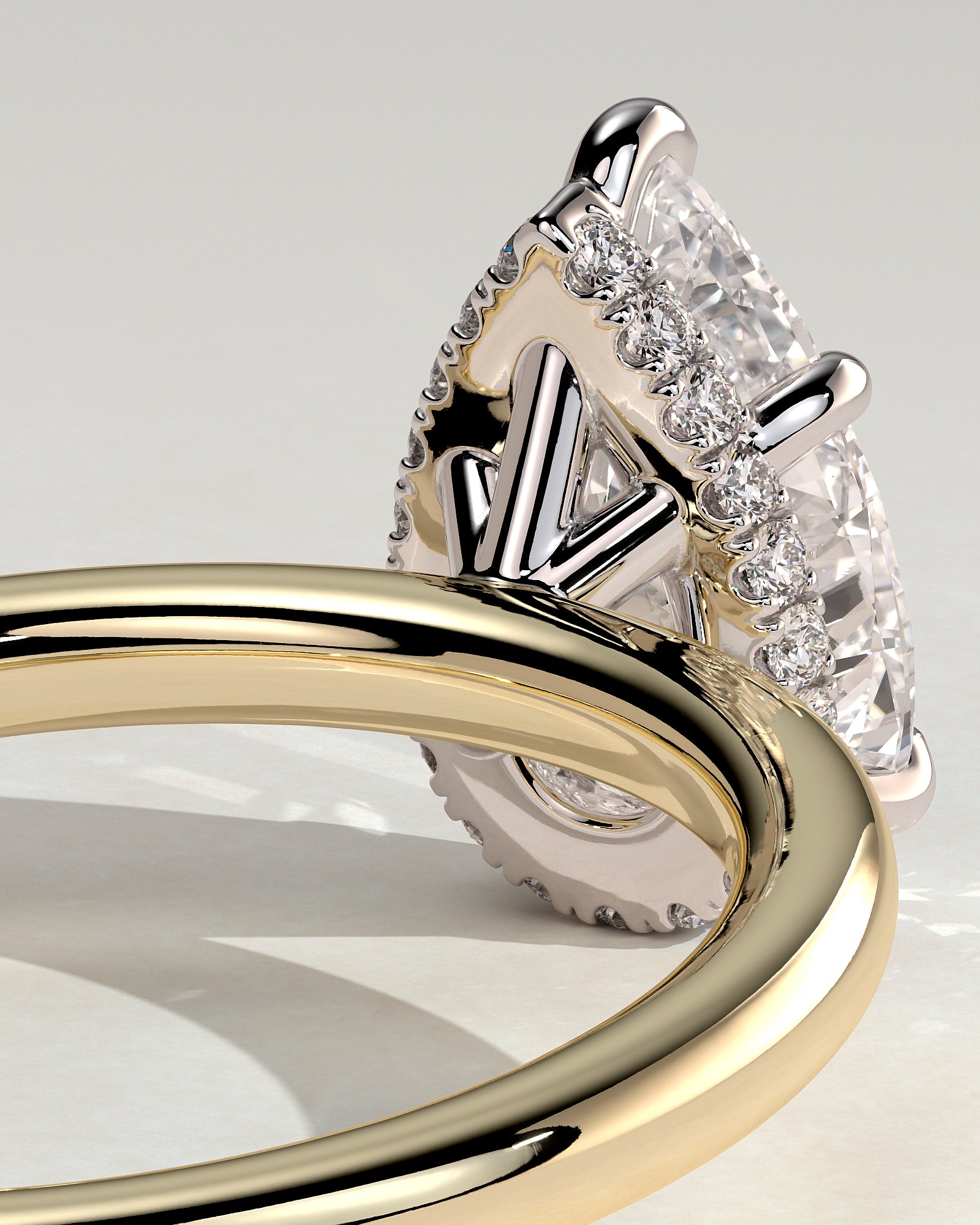 Ainsley - Pear Claw Solitaire with Wrap Around Hidden Halo Engagement Ring - Yellow Two-Tone - Yellow Two-Tone 2ct