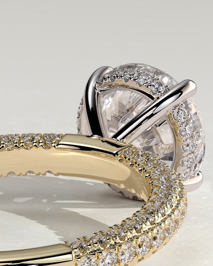 Alex - Round Claw Solitaire with Hidden Halo and Triple Pave Band Engagement Ring - Yellow Two-Tone - yellow two-tone - Lara Jewels