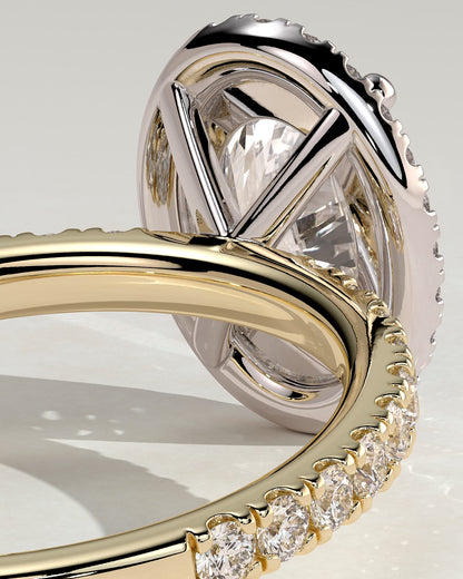 Aurora - Oval Claw Solitaire with Halo and Pave Band Engagement Ring - Yellow Two-Tone