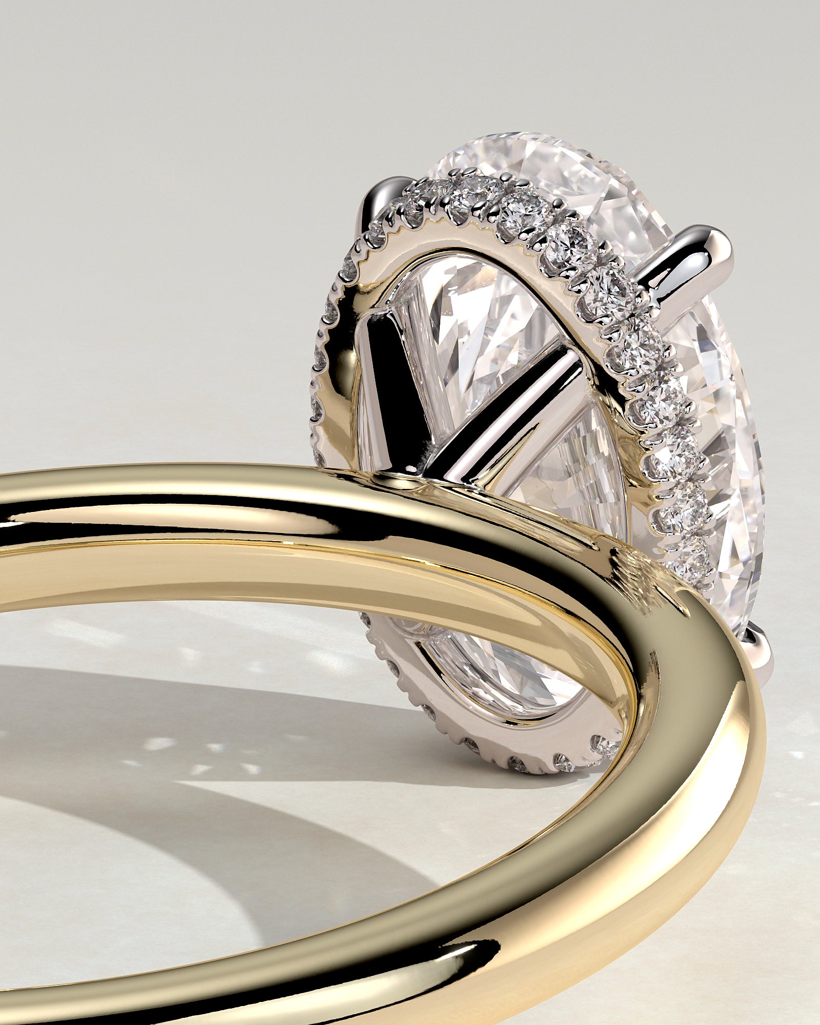 Cecilia - Oval Claw Solitaire with Wrap Around Hidden Halo Engagement Ring - Yellow Two-Tone - Yellow Two-Tone 2ct